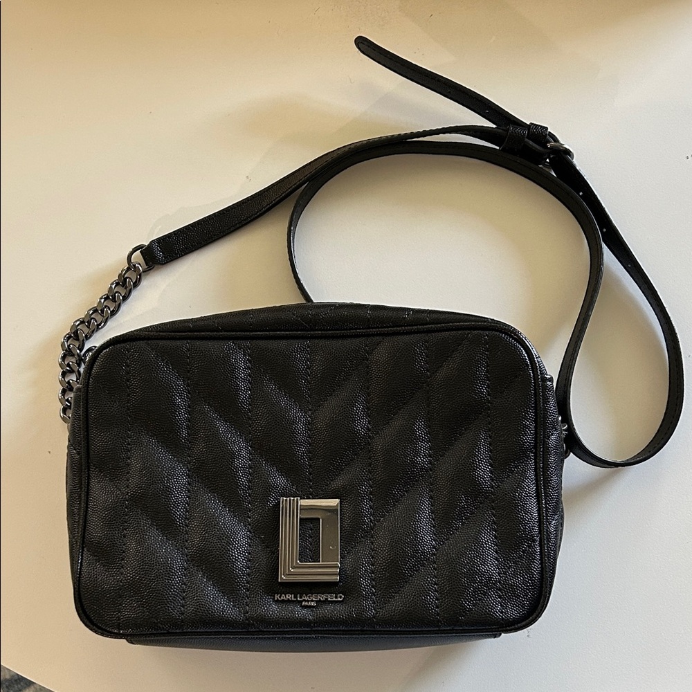 Karl Lagerfeld Black Quilted Crossbody Camera Bag